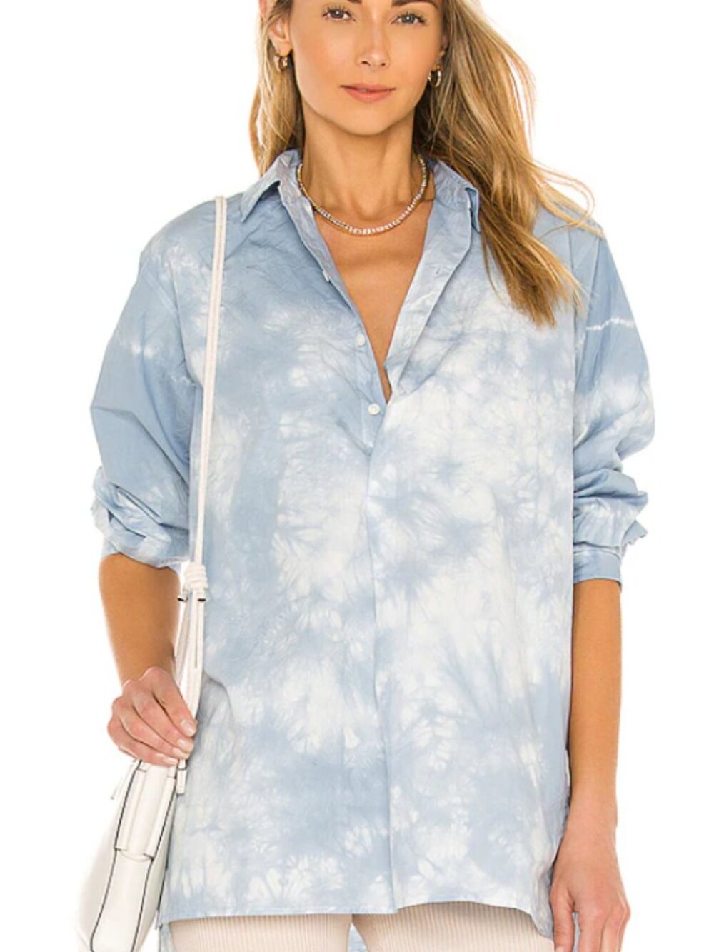 NILI LOTAN Ambrose Tunic Top Women Small S Sky Blue White Crinkled Tie Dye